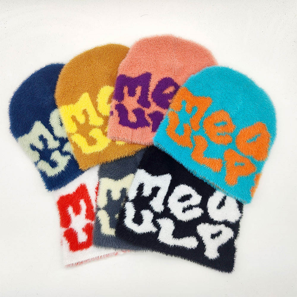 High Quality Jacquard Custom Logo Mohair Knit Winter Y2k Woo